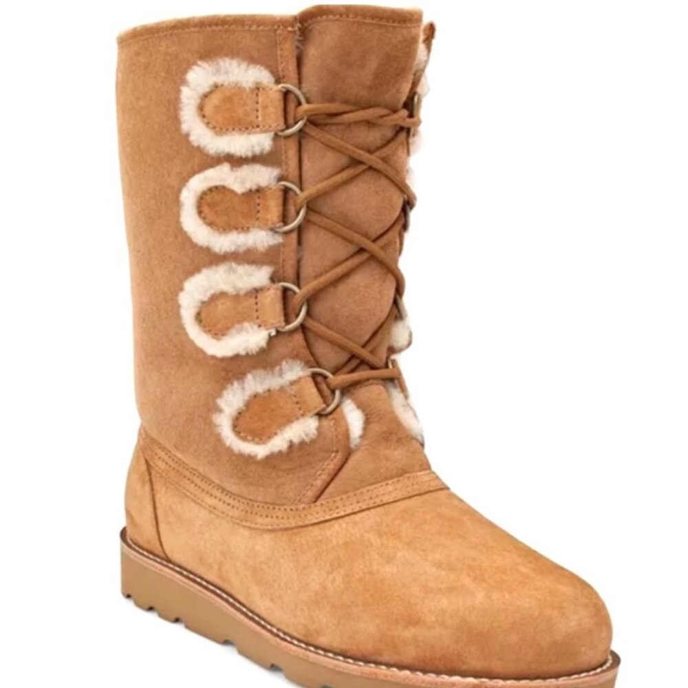 UGG Womens Sz10 Versatile Lace-Up "Rommy" Shearling-Lined Brown‎ Suede Boots